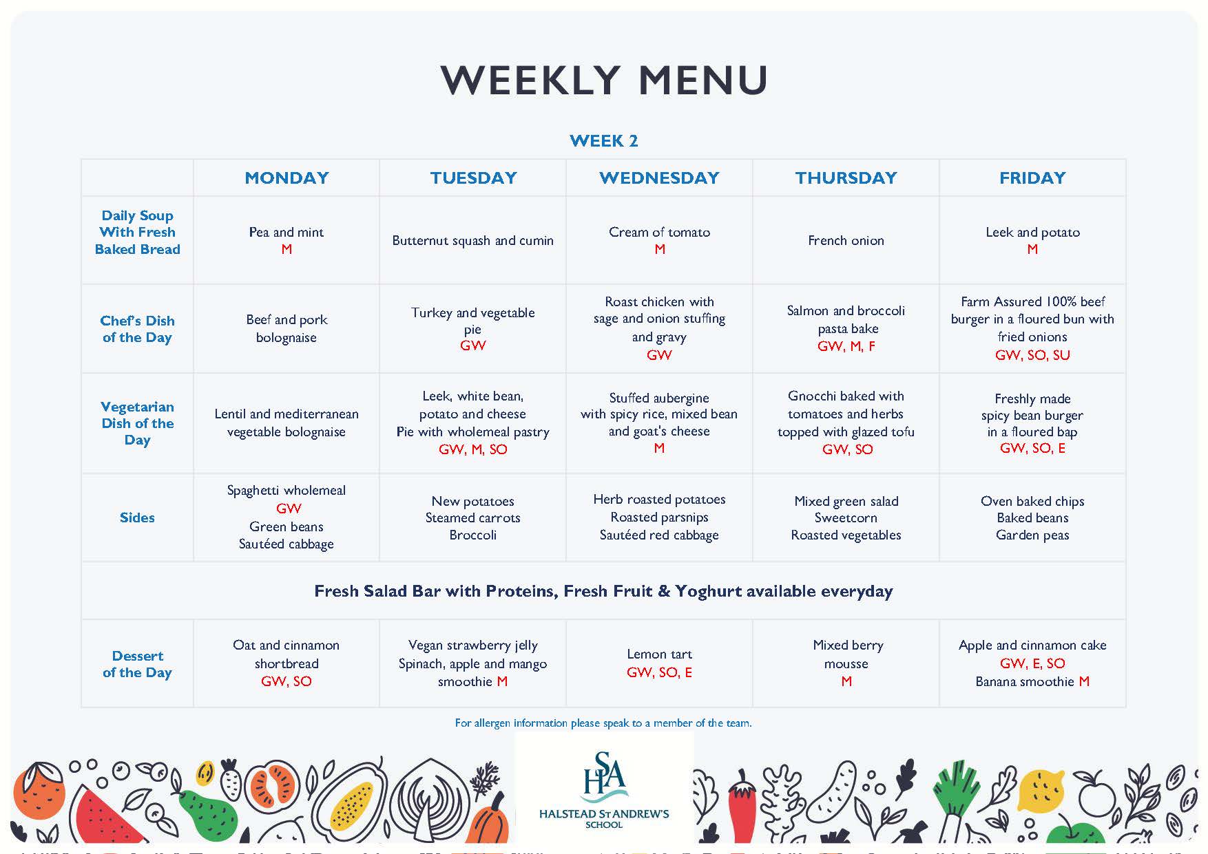 HSA Autumn Menu 2026-27 Week 2