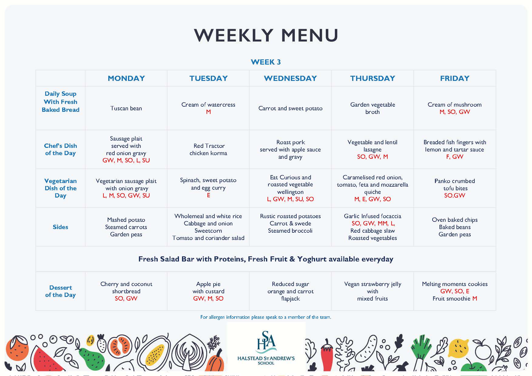 HSA Autumn Menu 2026-27 Week 3